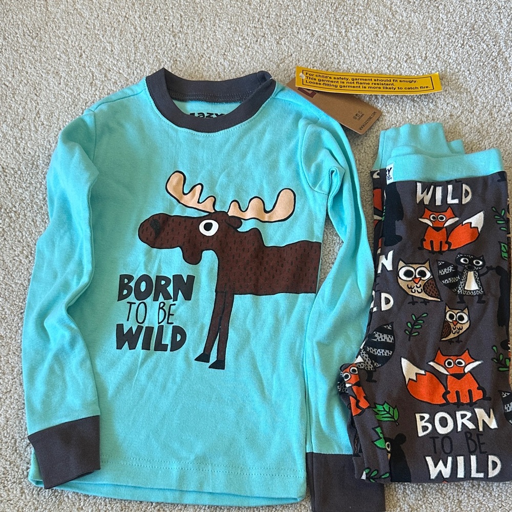 Lazy One Blue and Black 'Born to Be Wild' Kids Pajama Set